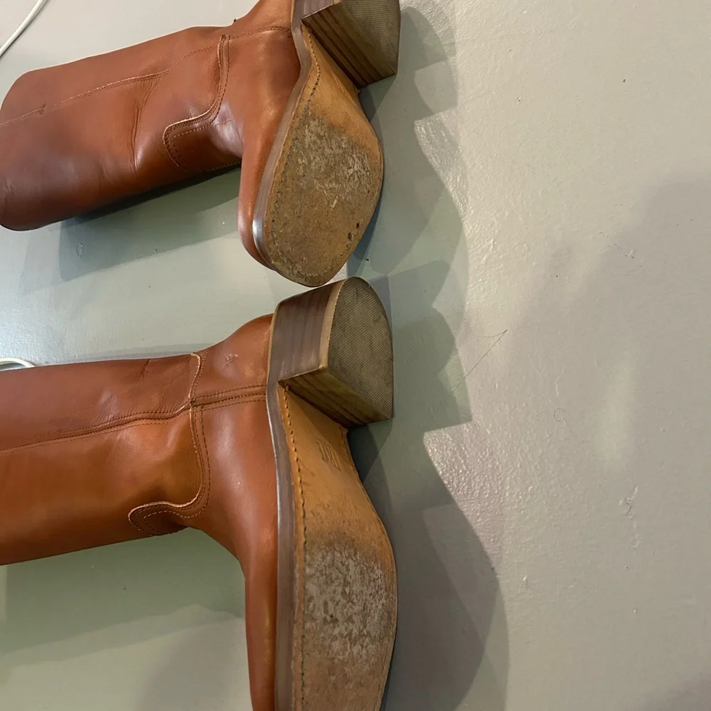 Women's Tall Leather Riding Boots - Brown - Picture 6 of 7